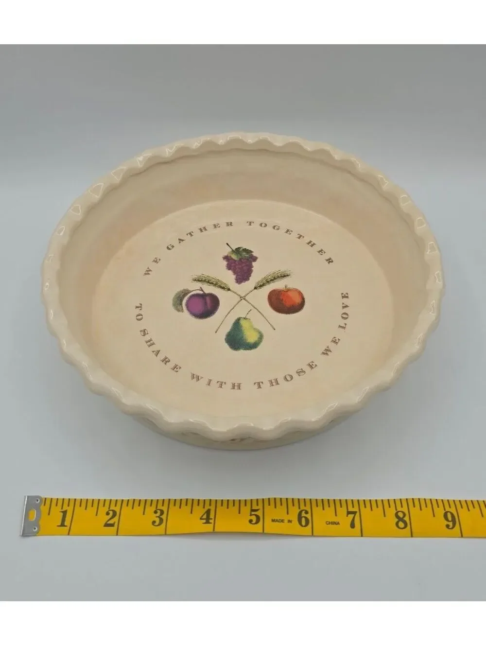 Vintage Americana Arts & Crafts Thanksgiving Pie Dish Attrib Russ Berrie
